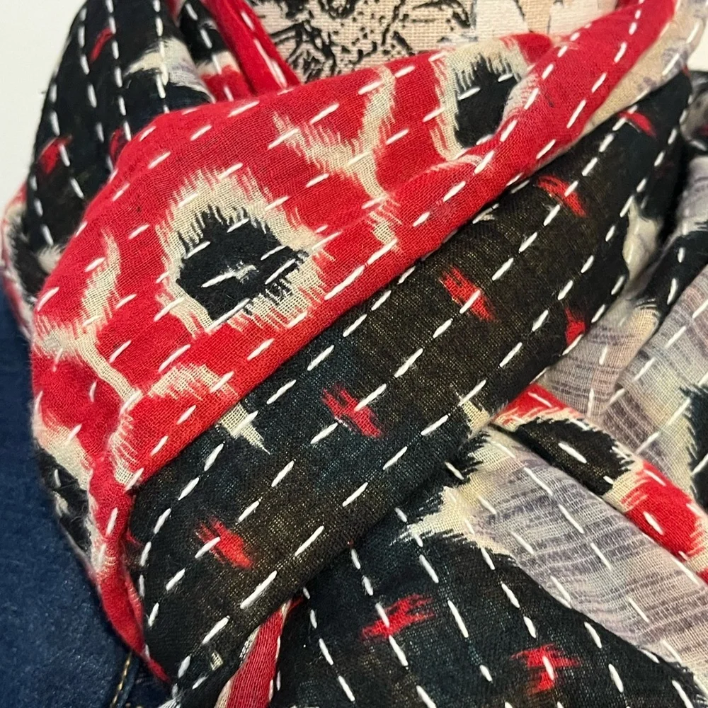 KANTHA SCARF REVERSIBLE TWO SIDED SARI HEAD WRAP DECOR LINEN SARONG